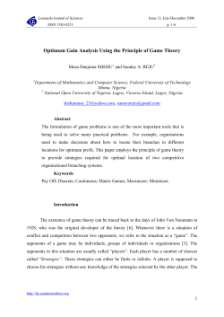 Optimum Gain Analysis Using the Principle of Game Theory from