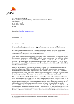 Attribution of profit to PEs