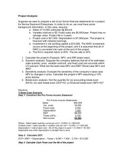 Project Analysis: Suppose we want to prepare a set of pro forma
