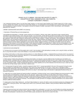 grand valley climbing release and waiver of liability, assumption of