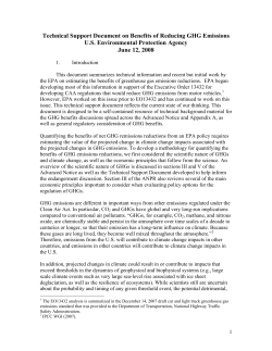 Technical Support Document on Benefits of Reducing GHG Emissions