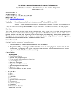 1 ECON 603: Advanced Mathematical Analysis for Economists