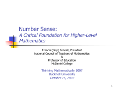 Number Sense - A Critical Foundation for Higher