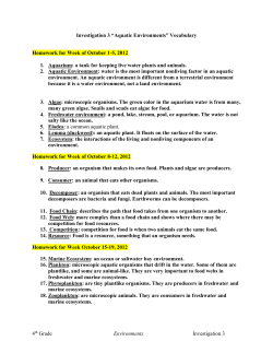 Investigation 3 &ldquo;Aquatic Environments&rdquo; Vocabulary Homework for
