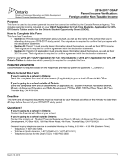 2016-2017 OSAP Parent(s) Income Verification: Foreign and/or Non