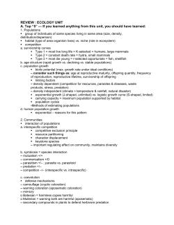 REVIEW : ECOLOGY UNIT A. Top &ldquo;5&rdquo; &mdash; If you learned anything from