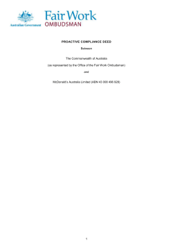 McDonald`s Australia Proactive Compliance Deed