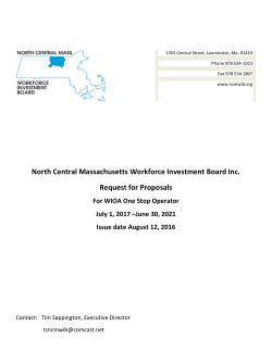 For WIOA One Stop Operator - North Central Massachusetts