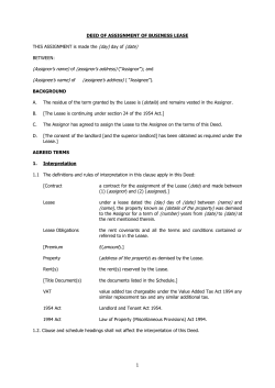 Deed of assignment of business lease