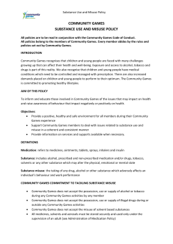 COMMUNITY GAMES SUBSTANCE USE AND MISUSE POLICY