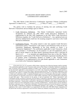 2003 Master Credit Derivatives Confirmation Agreement