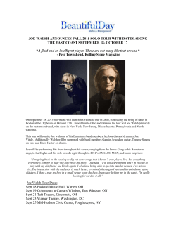 JOE WALSH ANNOUNCES FALL 2015 SOLO TOUR WITH DATES
