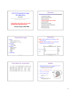 CSE 473 Propositional Logic SAT Algorithms Overview