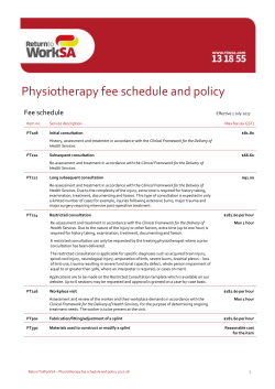 Physiotherapy fee schedule and policy