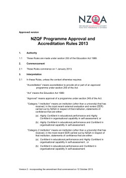 NZQF Programme Approval and Accreditation Rules 2013