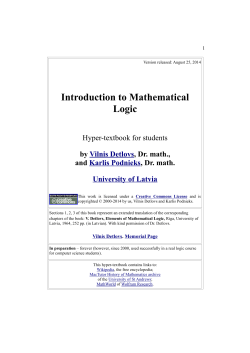 Mathematical Logic. Introduction. By Vilnis Detlovs and