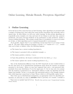 Online Learning, Mistake Bounds, Perceptron Algorithm