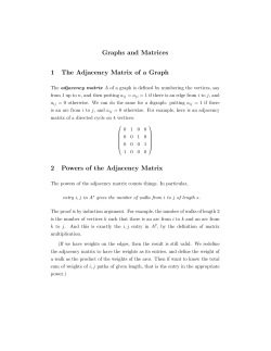 Graphs and Matrices 1 The Adjacency Matrix of a Graph 2 Powers of