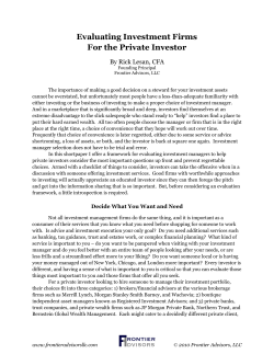 Evaluating Investment Firms For the Private