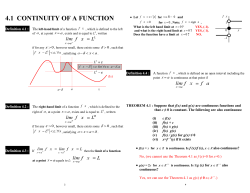 4.1 CONTINUITY OF A FUNCTION