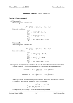 Advanced Microeconomics FS 10 General Equilibrium Solutions to