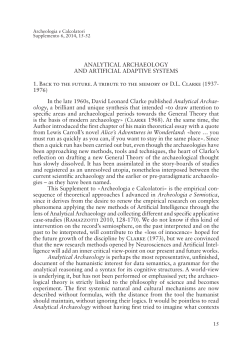 AnAlyticAl ArchAeology And ArtificiAl AdAptive SyStemS 1. Back to