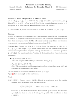Advanced Automata Theory Solutions for Exercise Sheet 6