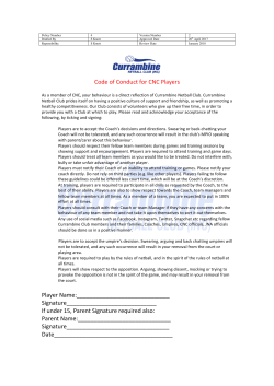 Code of Conduct for CNC Players Player Name