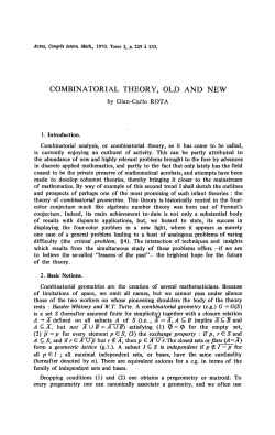 combinatorial theory, old and new - International Mathematical Union