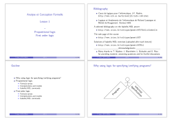 Propositional logic First order logic Bibliography Outline Why