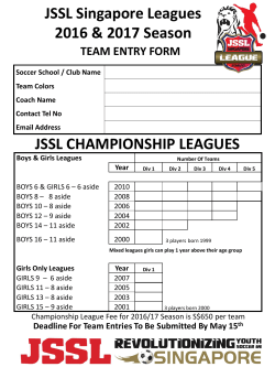 JSSL Singapore Leagues SUPER LEAGUE 2016 / 2017 Season