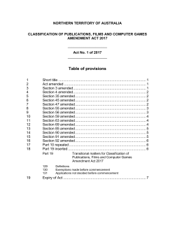 NORTHERN TERRITORY OF AUSTRALIA CLASSIFICATION OF