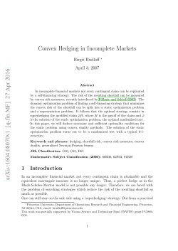 Convex Hedging in Incomplete Markets