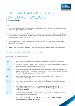 REAL EsTATE AGEnTs ACT 2008 CoMPLAInTs PRoCEduRE