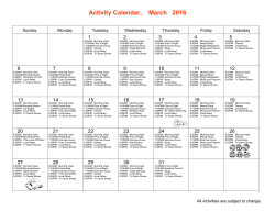 Activity Calendar, March 2016