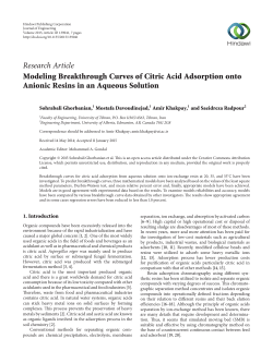 Modeling Breakthrough Curves of Citric Acid Adsorption onto