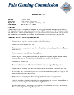 Licensing Agent Department - Pala Band of Mission Indians