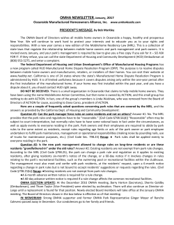 OMHA NEWSLETTER, January, 2017 Oceanside Manufactured