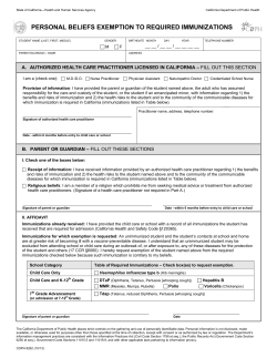 Personal Beliefs Exemption Form