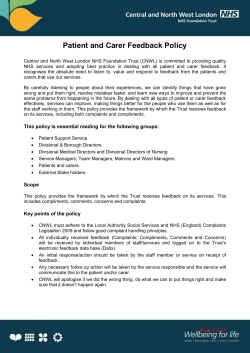 Patient and Carer Feedback Policy - Central and North West London