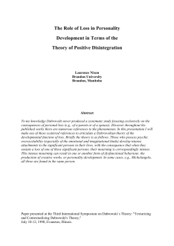 The Role of Loss in Personality Development in Terms of the Theory