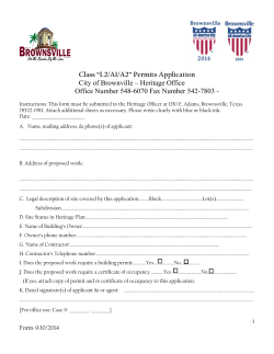 Class &ldquo;L2/A1/A2&rdquo; Permits Application City of Brownville &ndash; Heritage