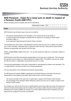 Claim for a lump sum on death in respect of a Pension