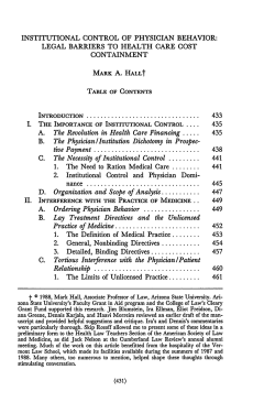 Institutional Control of Physician Behavior: Legal Barriers to Health