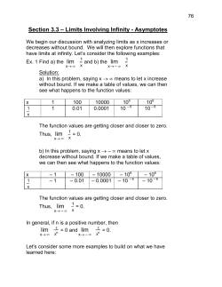 Section 3.3 &ndash; Limits Involving Infinity - Asymptotes lim lim