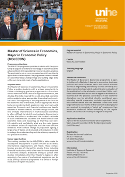 Master of Science in Economics, Major in Economic Policy