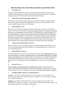 Rule Changes for 2016/17 season