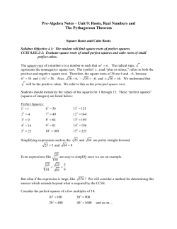 Unit 9: Roots, Real Numbers and The Pythagorean Theorem