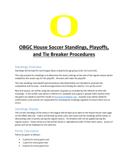 OBGC House Soccer Standings, Playoffs, and Tie Breaker Procedures