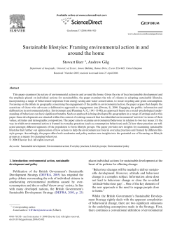 Sustainable lifestyles: Framing environmental action in and around